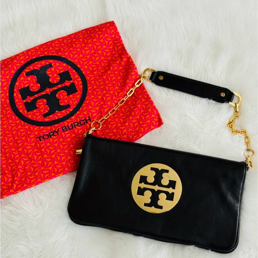 Tory Burch Black Clutch with Gold Accents
